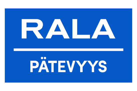 Sininen kyltti, jossa valkoisella tekstillä lukee "RALA" ja "PÄTEVYYS", viitaten kunnossapidon pätevyyteen.
