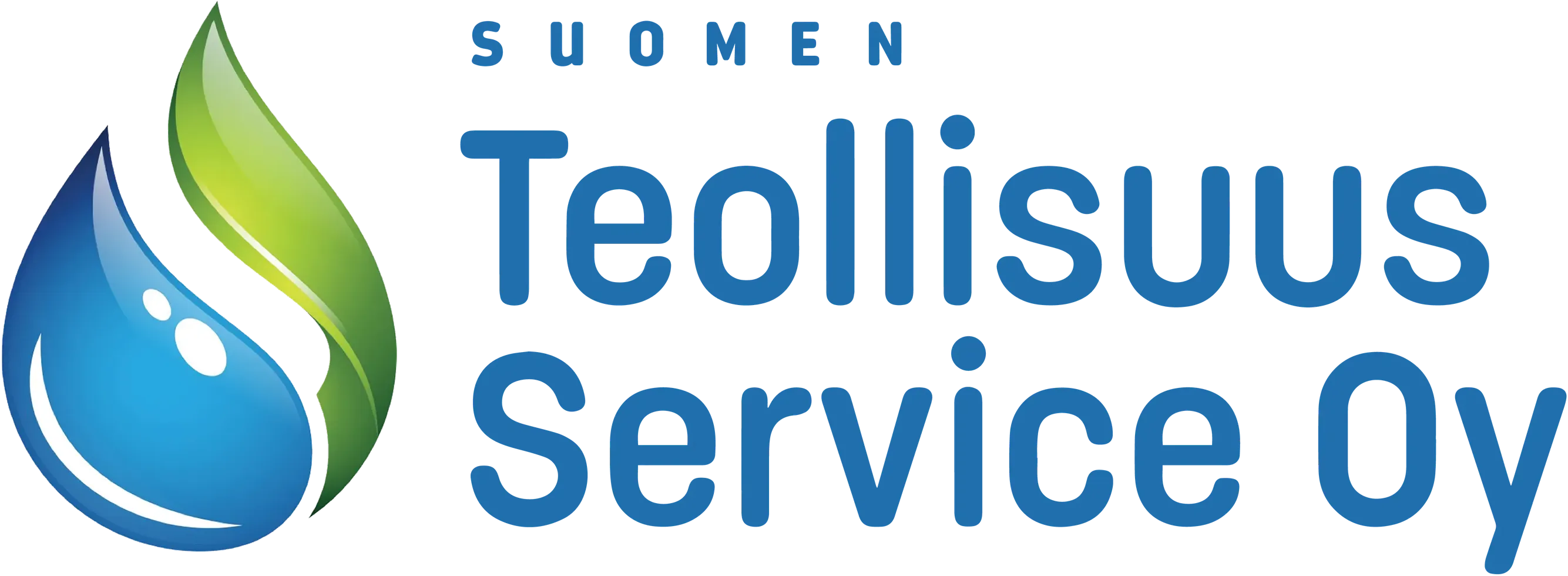 Kiiltävä sininen vesipisara ja vihreä lehti muodostavat logon.